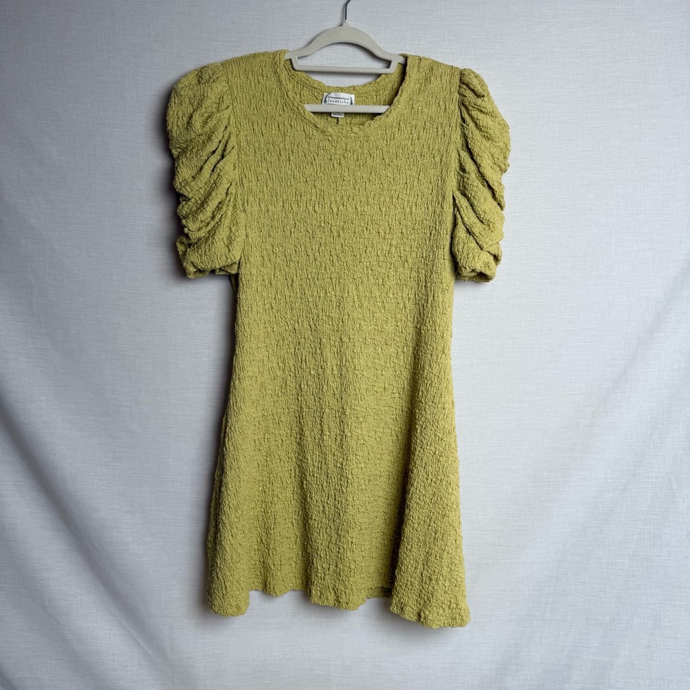Loveriche Puff Sleeve Textured Dress Women’s Size Large Green Wedding Guest